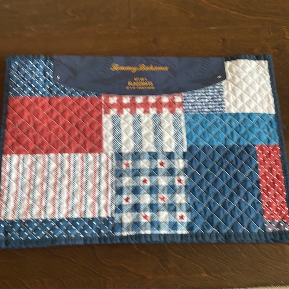 4 Tommy Bahama Red White Blue Stars Stripes Placemats Quilted Americana 4th July